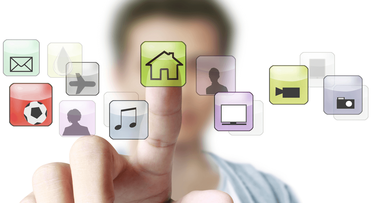 Hand pushing a touch screen interface