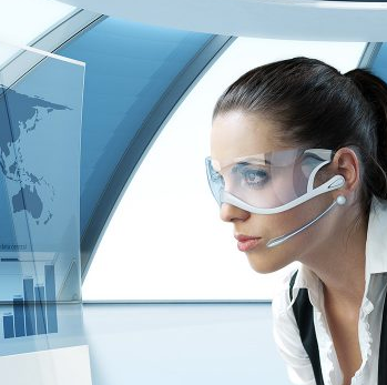 Woman using advanced technology